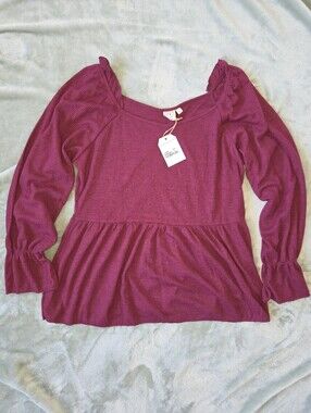 Grace And Emma Women's Long-Sleeve Square-Neck Berry Blouse